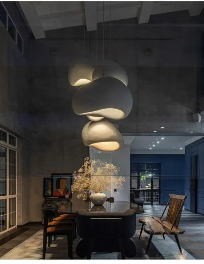 Modern gray and yellow dome pendant light dining room warm light