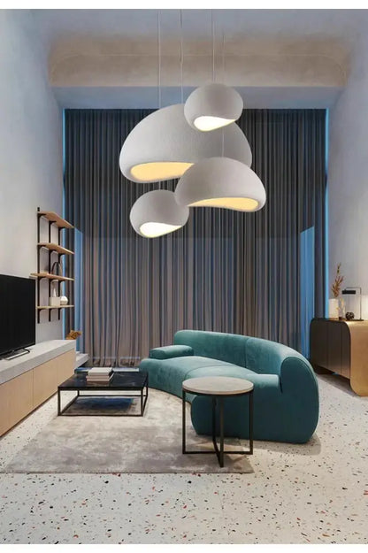 Modern gray and yellow dome pendant light dining room warm light