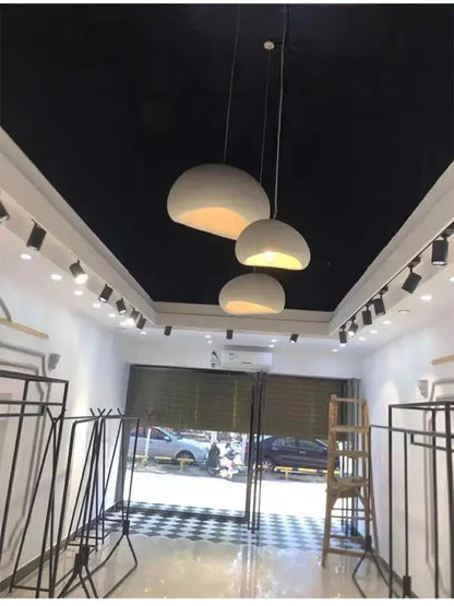 Modern gray and yellow dome pendant light dining room warm light