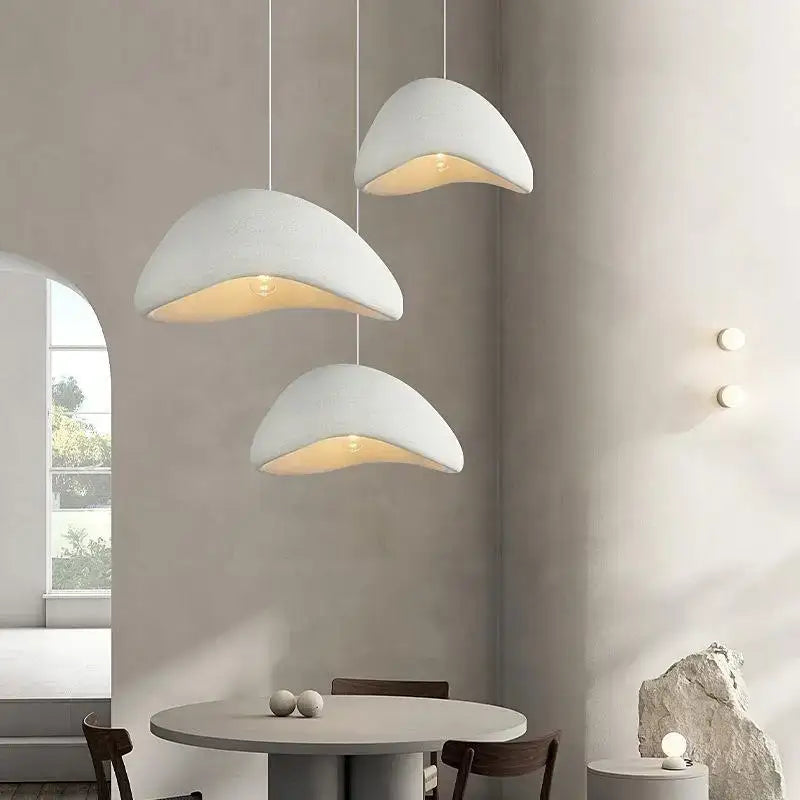 Modern gray and yellow dome pendant light dining room warm light