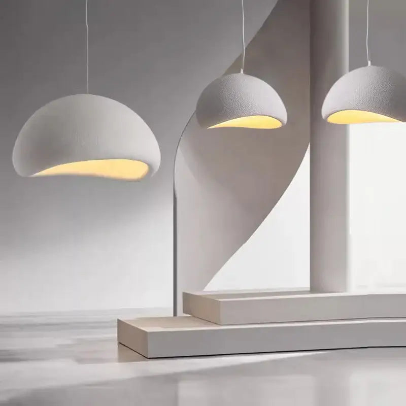 Modern gray and yellow dome pendant light dining room warm light