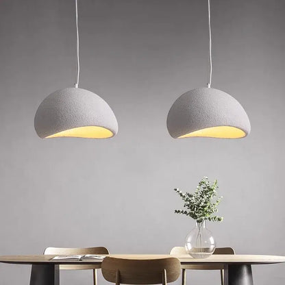 Modern gray and yellow dome pendant light dining room warm light