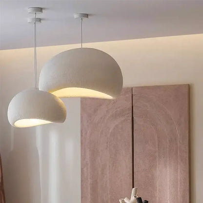 Modern gray and yellow dome pendant light dining room warm light