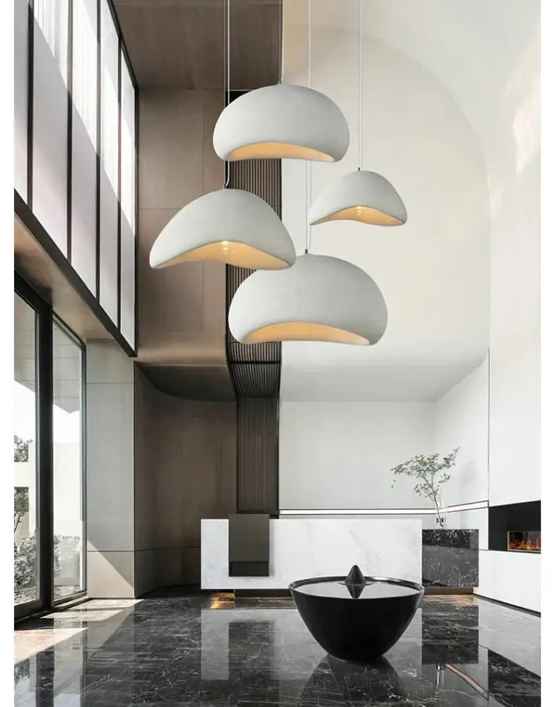 Modern gray and yellow dome pendant light dining room warm light