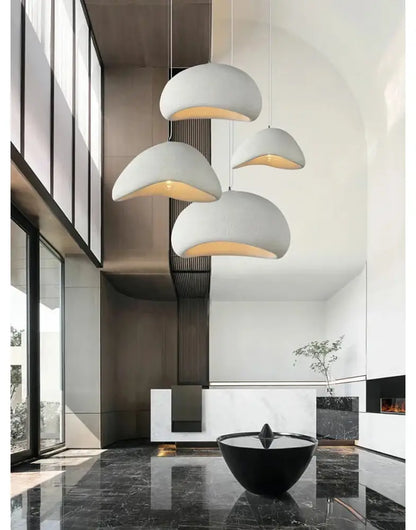 Modern gray and yellow dome pendant light dining room warm light