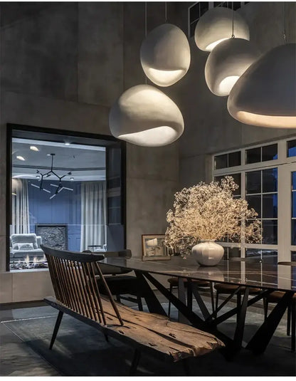 Modern gray and yellow dome pendant light dining room warm light