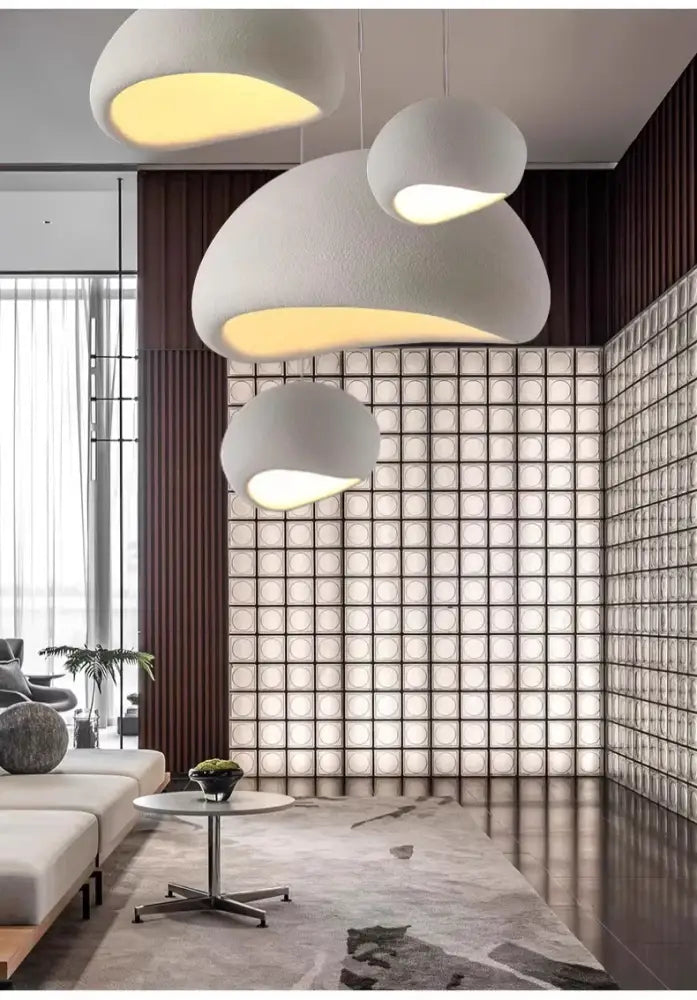 Modern gray and yellow dome pendant light dining room warm light