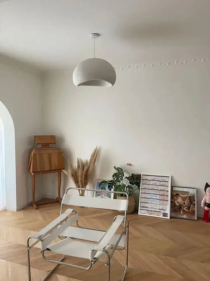 Modern gray and yellow dome pendant light dining room warm light