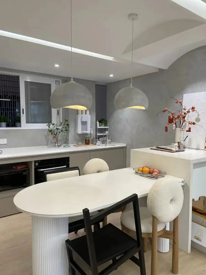 Modern gray and yellow dome pendant light dining room warm light