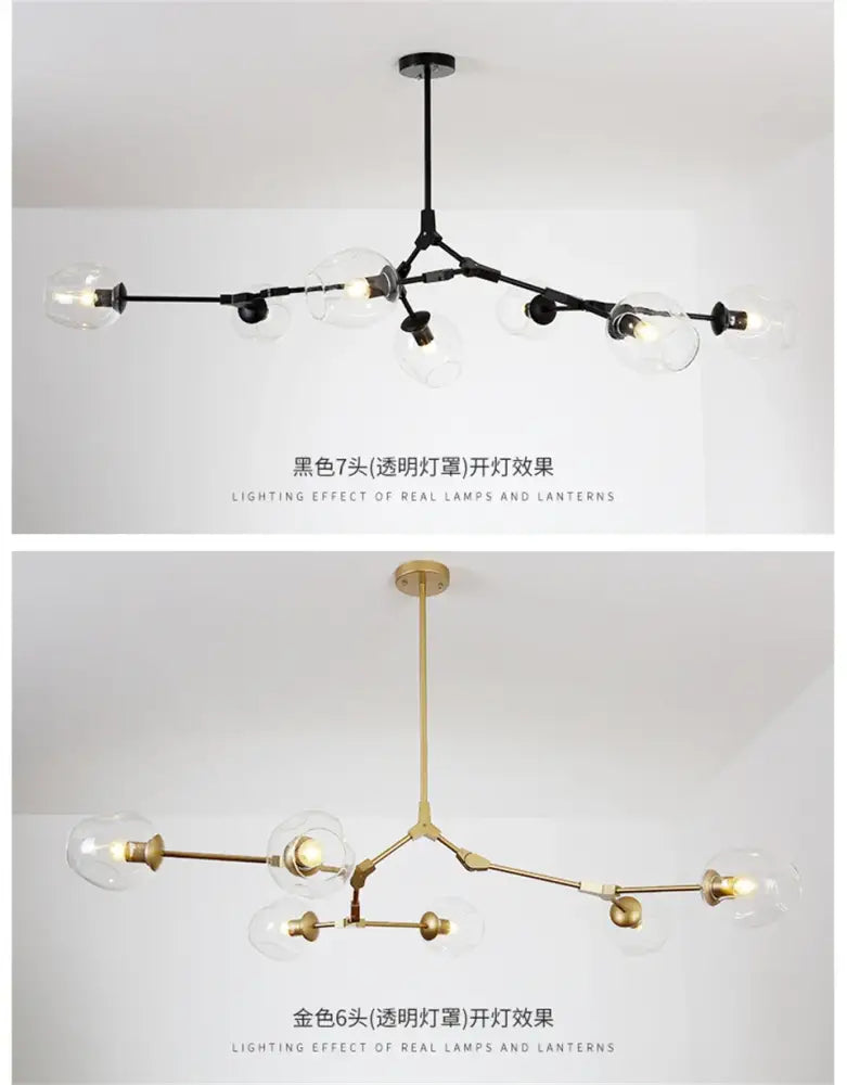 Modern amber nordic glass chandeliers for dining room dome light
