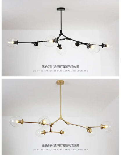 Modern amber nordic glass chandeliers for dining room dome light