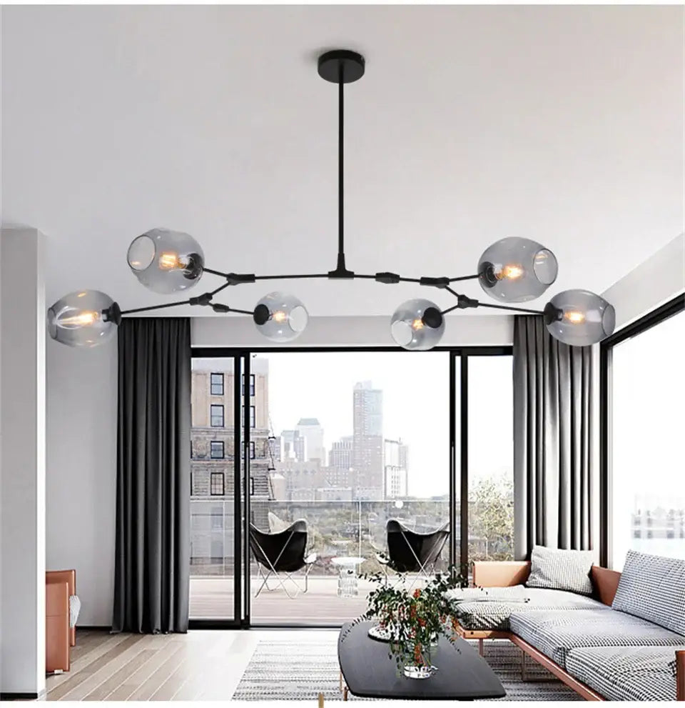 Modern amber nordic glass chandeliers for dining room dome light