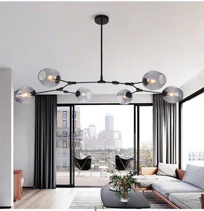 Modern amber nordic glass chandeliers for dining room dome light