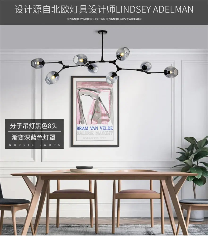 Modern amber nordic glass chandeliers for dining room dome light