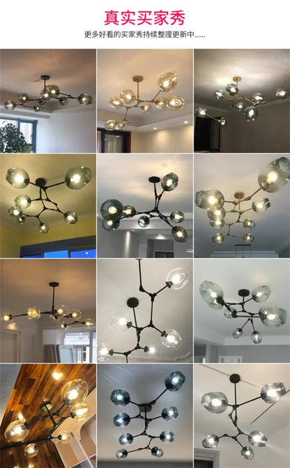 Modern amber nordic glass chandeliers for dining room dome light