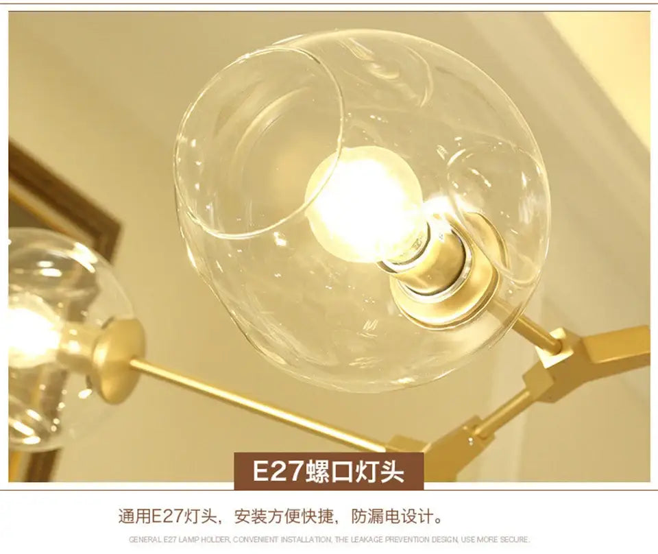 Modern amber nordic glass chandeliers for dining room dome light