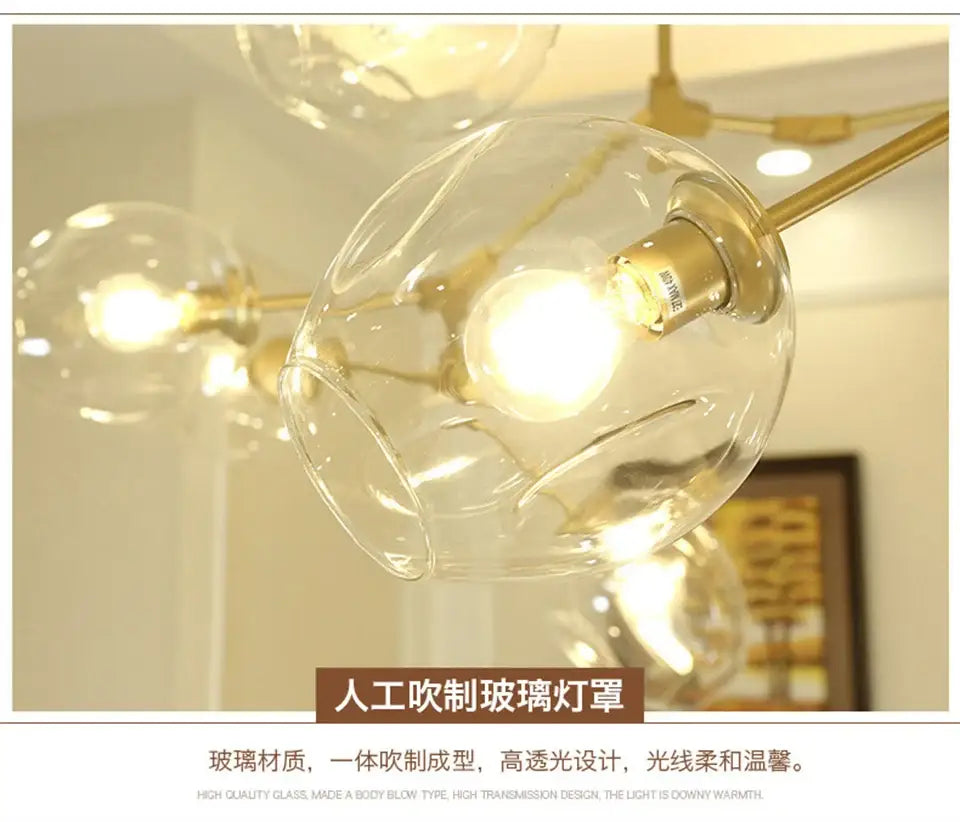 Modern amber nordic glass chandeliers for dining room dome light