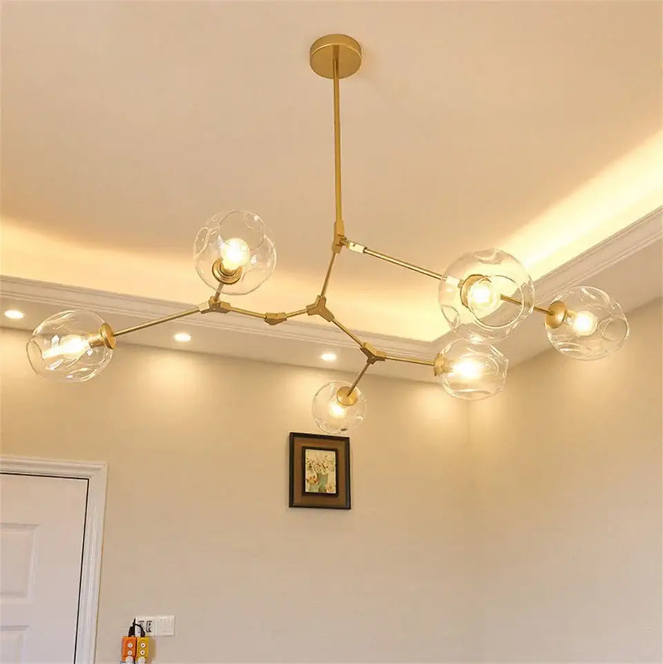 Modern amber nordic glass chandeliers for dining room dome light