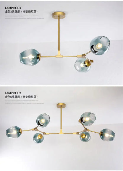Modern amber nordic glass chandeliers for dining room dome light