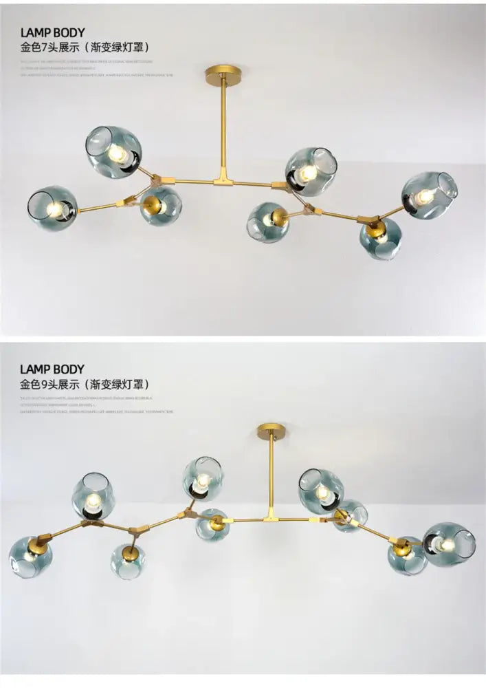 Modern amber nordic glass chandeliers for dining room dome light
