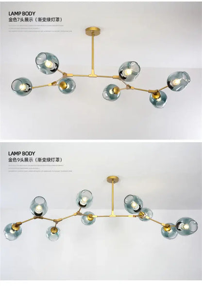 Modern amber nordic glass chandeliers for dining room dome light