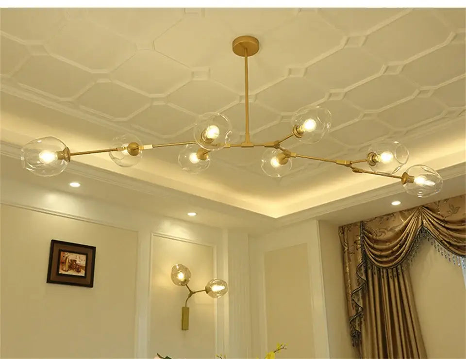 Modern amber nordic glass chandeliers for dining room dome light