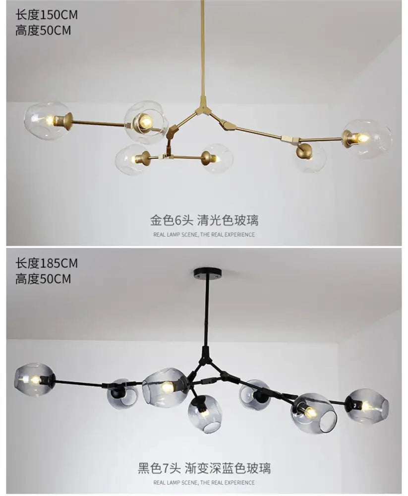 Modern amber nordic glass chandeliers for dining room dome light