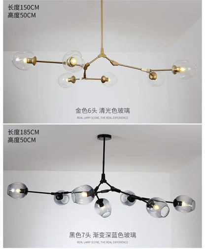 Modern amber nordic glass chandeliers for dining room dome light