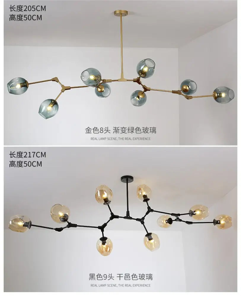 Modern amber nordic glass chandeliers for dining room dome light