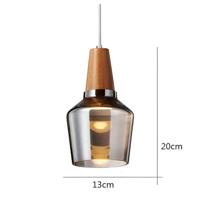 Modern glass light fixtures with wood accents – kitchen pendant set
