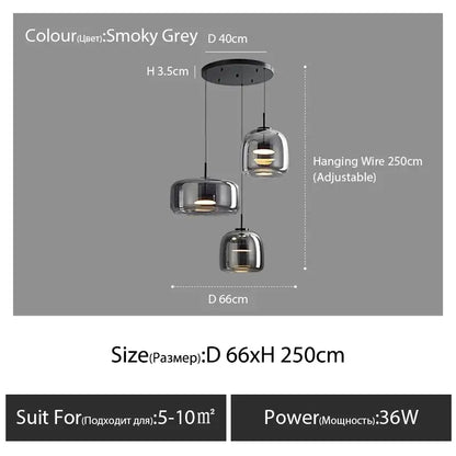 Modern amber nordic glass pendant lamp for kitchen dining room