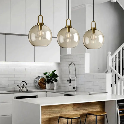 Modern smoked glass and brass pendant light set kitchen dining room