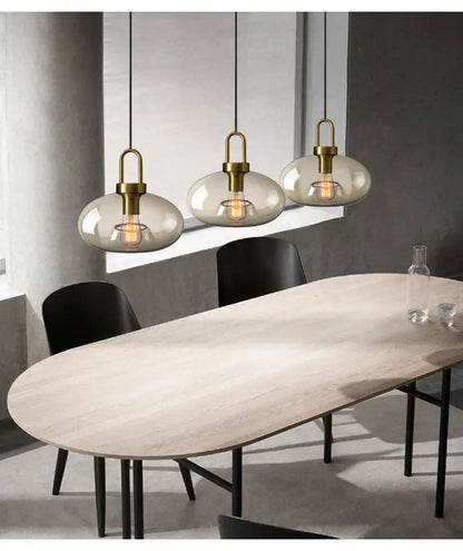Modern smoked glass and brass pendant light set kitchen dining room