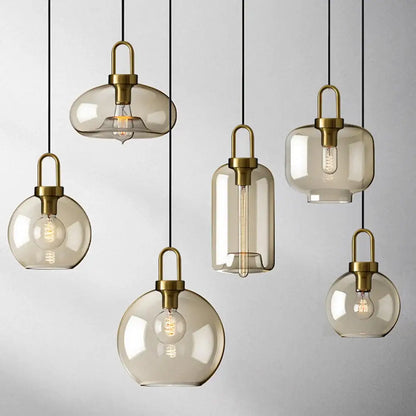 Modern smoked glass and brass pendant light set kitchen dining room