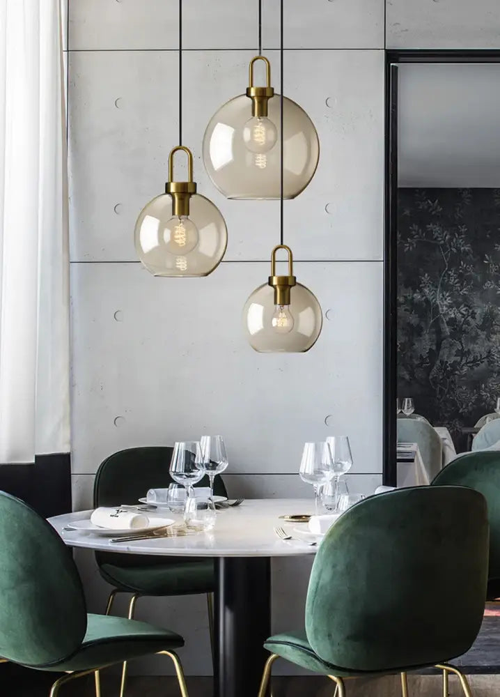 Modern smoked glass and brass pendant light set kitchen dining room