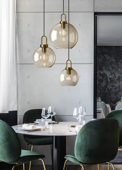 Modern smoked glass and brass pendant light set kitchen dining room