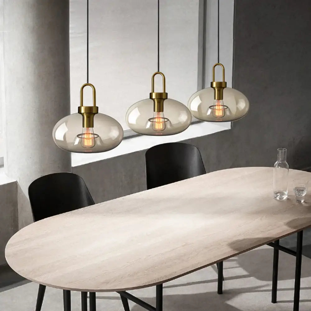 Modern smoked glass and brass pendant light set kitchen dining room
