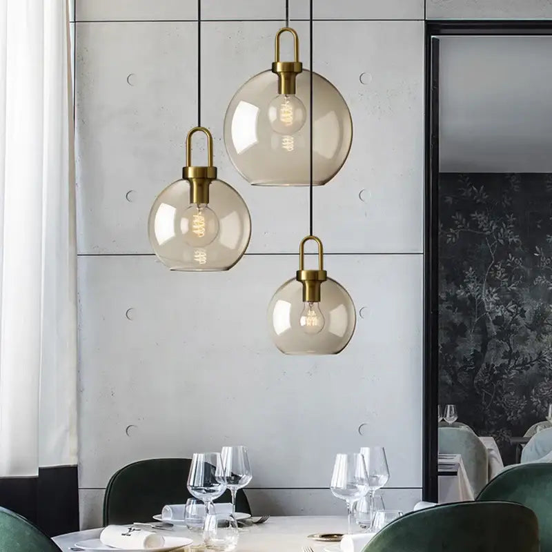 Modern smoked glass and brass pendant light set kitchen dining room