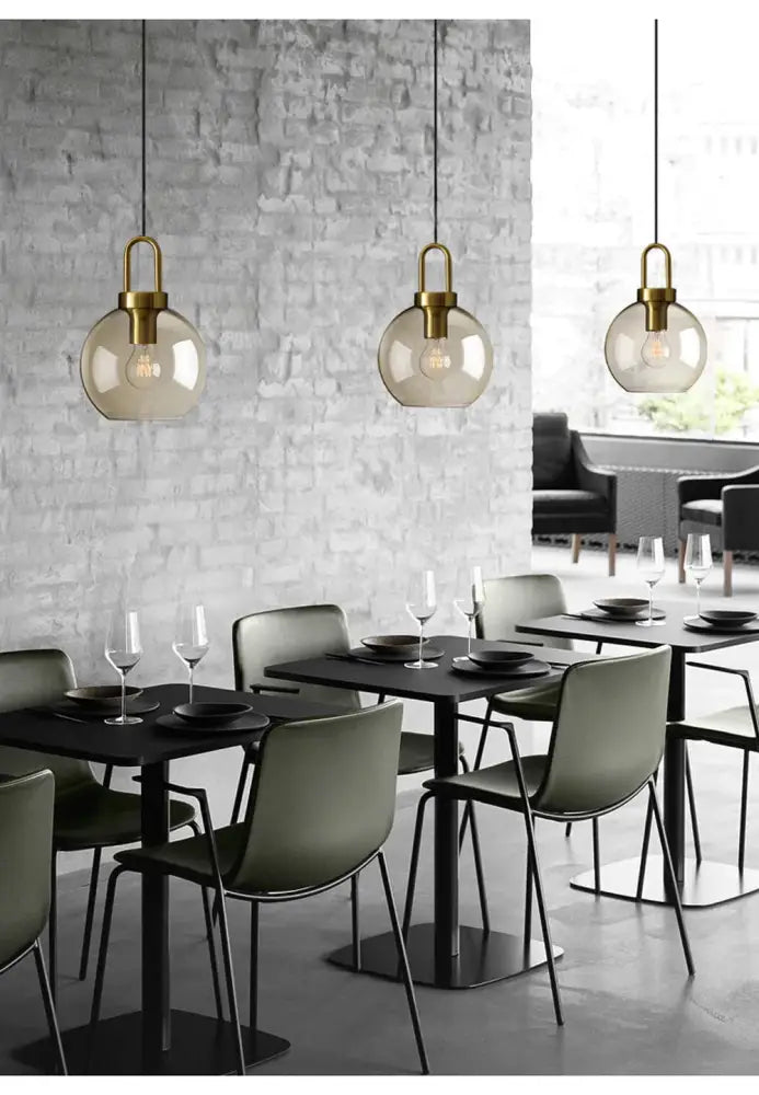 Modern smoked glass and brass pendant light set kitchen dining room