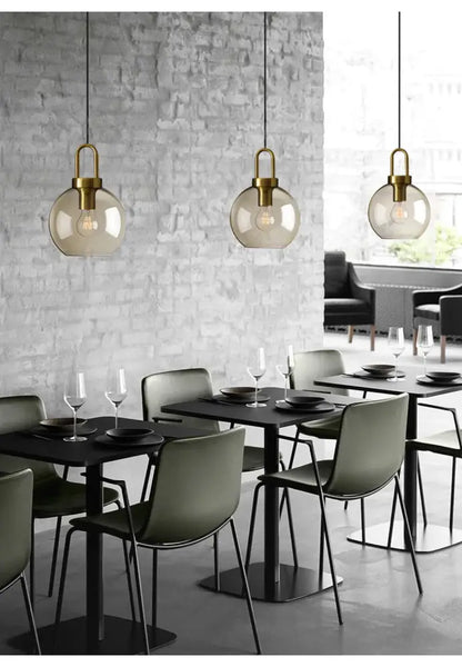 Modern smoked glass and brass pendant light set kitchen dining room