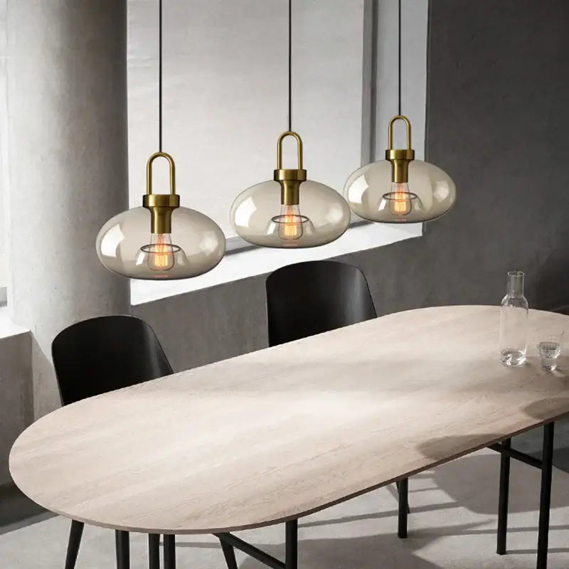 Modern smoked glass and brass pendant light set kitchen dining room