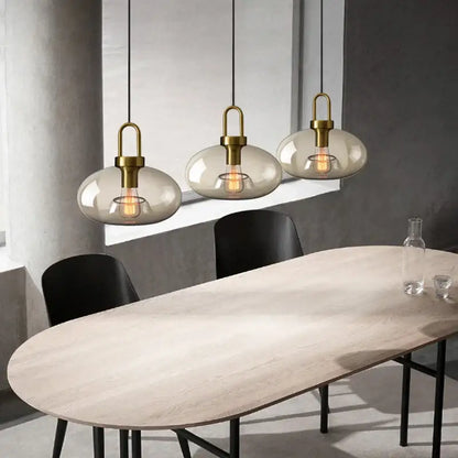 Modern smoked glass and brass pendant light set kitchen dining room