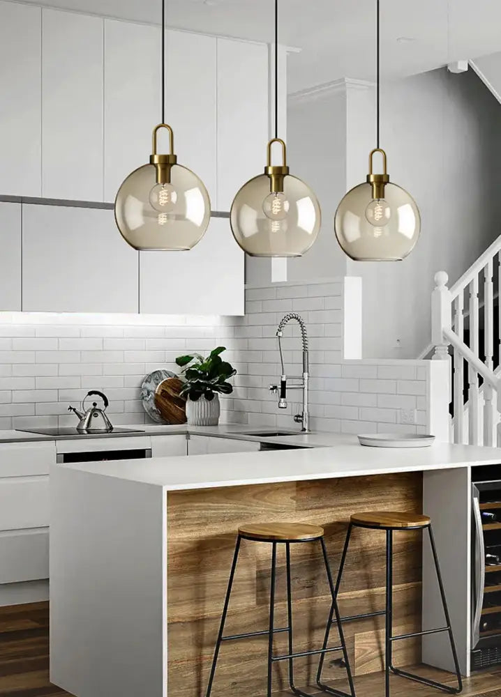 Modern smoked glass and brass pendant light set kitchen dining room