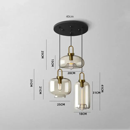 Modern smoked glass and brass pendant light set kitchen dining room
