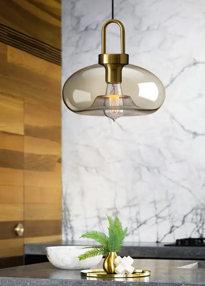 Modern smoked glass and brass pendant light set kitchen dining room