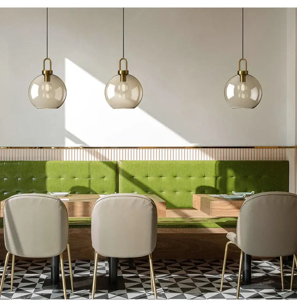 Modern smoked glass and brass pendant light set kitchen dining room