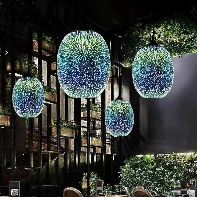 Modern blue & green starburst glass pendant light dining room