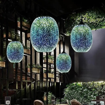 Modern blue & green starburst glass pendant light dining room