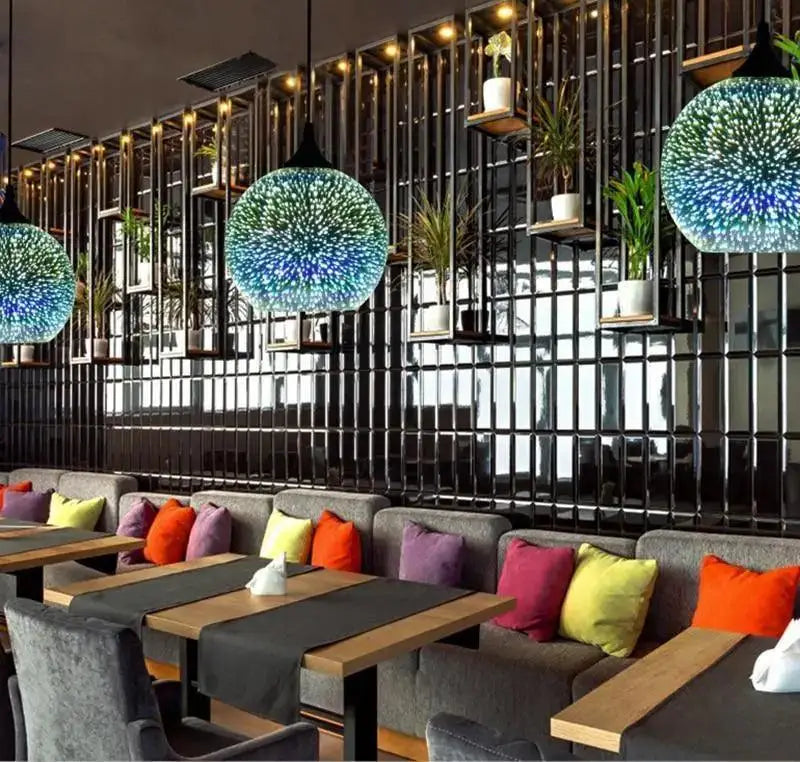 Modern blue & green starburst glass pendant light dining room