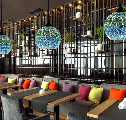 Modern blue & green starburst glass pendant light dining room